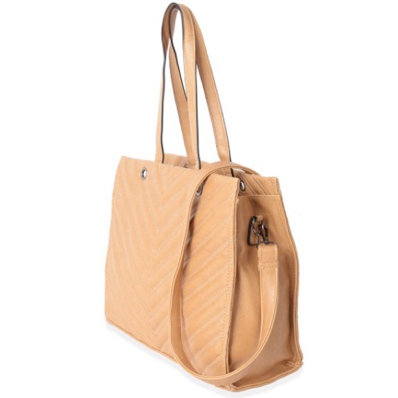 #1 KHAKI QUILTED FAUX LEATHER SHOULDER BAG NWT - Picture 4 of 9